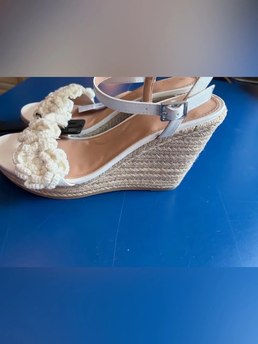 Women’s White Braided Espadrille Wedge Sandals with Ankle Strap